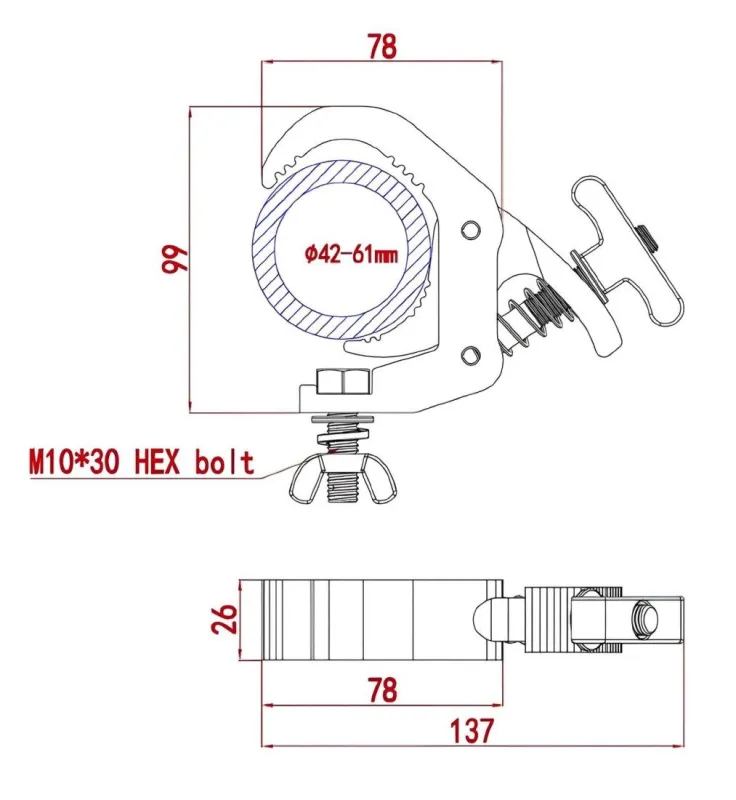 Lexor 114B126ZY-TM10D струбцина для труб 40-61 мм, до 150 кг, черная