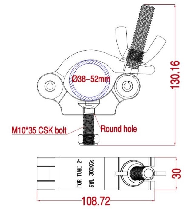 Lexor 223B130ZY-DM10YN струбцина для труб 38-52 мм, до 300 кг, черная